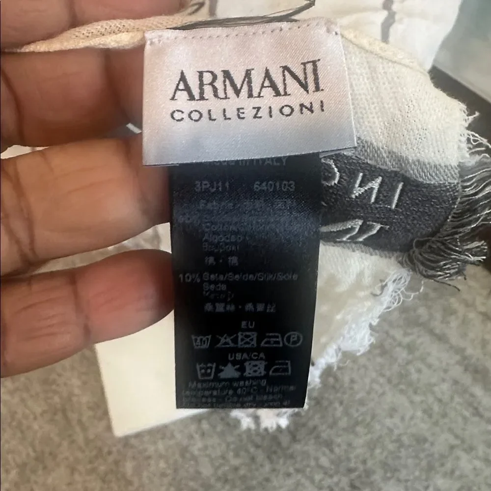 Armani Collezioni Ivory & Gray/silver Cotton/Silk Scarf
